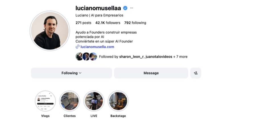 Perfil de Instagram @lucianomusellaa